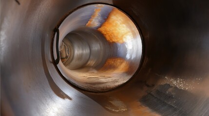Close-up view of rusty metal pipe interior with texture patterns  