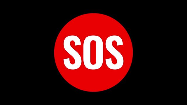 Animated SOS emergency signal icon on black background representing urgent help request
