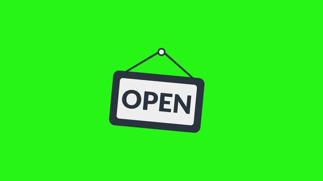 Open sign board icon animation looping on green screen background for shops and restaurants