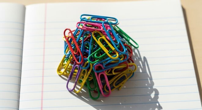 Colorful Paperclips on Lined Notebook Paper.