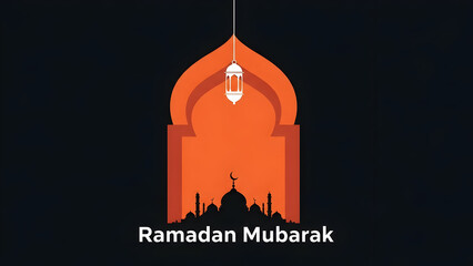 Fototapeta premium Ramadan mubarak greeting with mosque silhouette and arch
