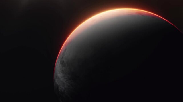 Video frames depict the lunar eclipse transitioning from the moon's partial shadow to the fully illuminated edge with a glowing red-orange atmosphere, revealing surface details in darkness.