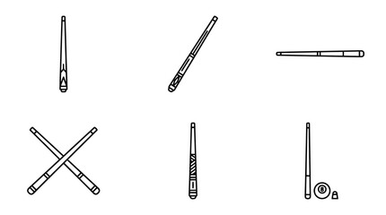 collection of billiard cue, minimal thin icon vector set , white background , PNG and SVG isolate