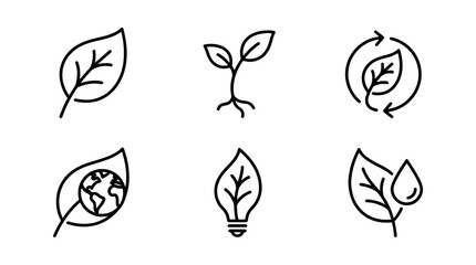 collection of eco leaf, minimal thin icon vector set , white background , PNG and SVG isolate