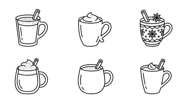 collection of eggnog mug, minimal thin icon vector set , white background , PNG and SVG isolate