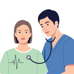 Obraz premium Doctor examining patient with heartbeat graphic
