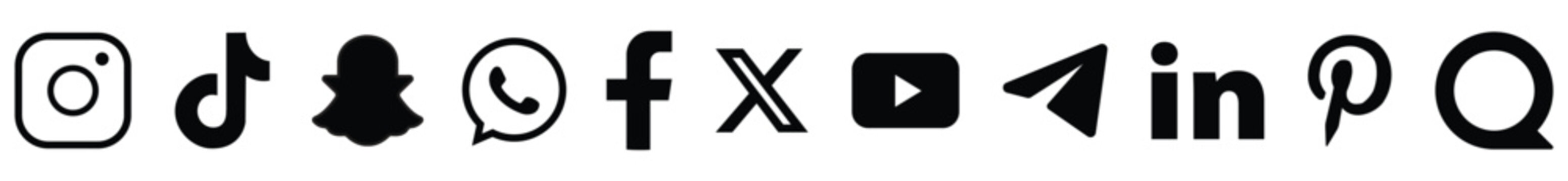 social media icon set or social network logos, instagram, whatsapp, linkedin, x, youtube, pinterest, snapchat, tiktok, facebook, social media. vector icons.
