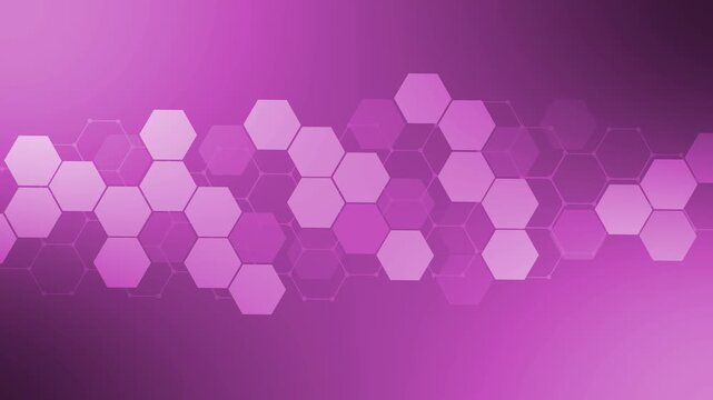 Hexagon technology background animation, Abstract hexagon pattern forming a horizontal wave across a dark gradient background
