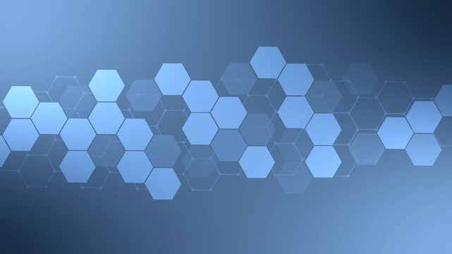 Hexagon technology background animation, Abstract hexagon pattern forming a horizontal wave across a dark gradient background