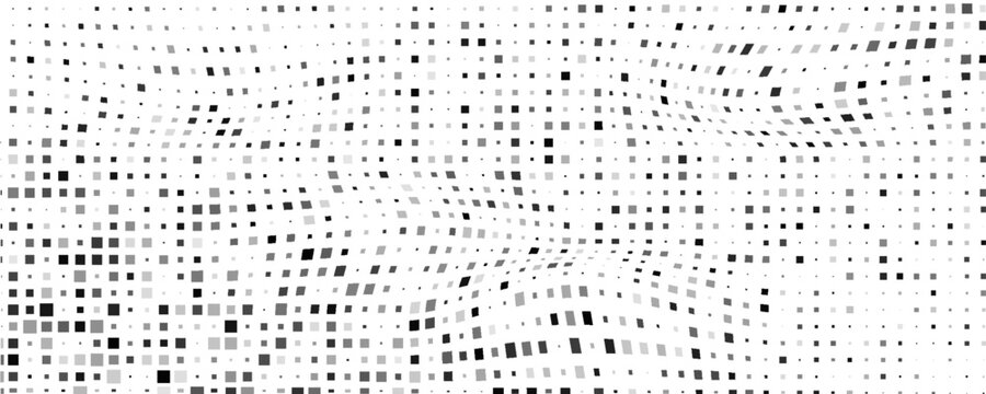 Abstract geometric background with squares. Grey pixels on white with empty space. Digital business backdrop. Vector illustration