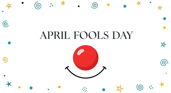 April fools day smiling red button with starry background for pranks and jokes