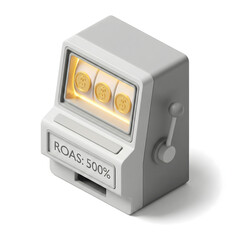 Obraz premium 3D illustration of a modern slot machine. Return on Ad Spend ROAS and marketing investment concept. Isolated on white background