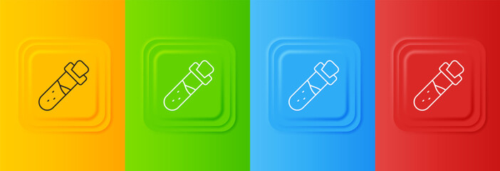 White Bottle with potion icon isolated on colorful background. Flask with magic potion. Happy Halloween party. Set icons in square buttons. Vector © Vadim