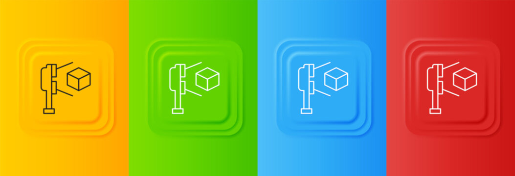 White 3D scanner with cube projection icon isolated on colorful background. Set icons in square buttons. Vector