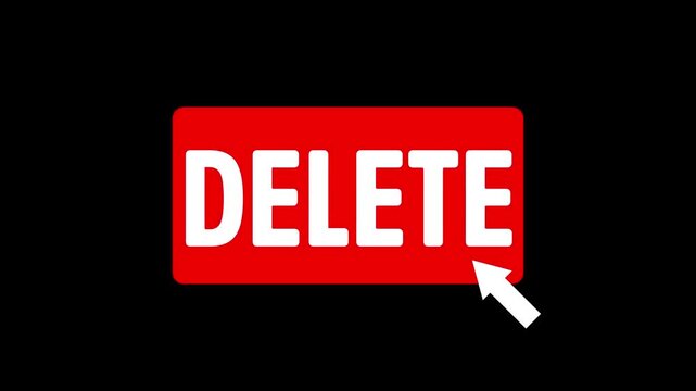 Button Click or press Delete button on transparent background. Click on Delete button with arrow cursor. button animation concept