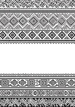 Ethnic ornamental borders with geometric pixelated patterns.