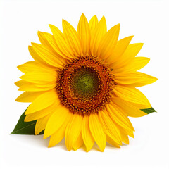 Fototapeta premium a bright yellow flower is centered against a white background. the flower has multiple layers of thin, bright yellow petals surrounding a center disc that transitions from green to brown