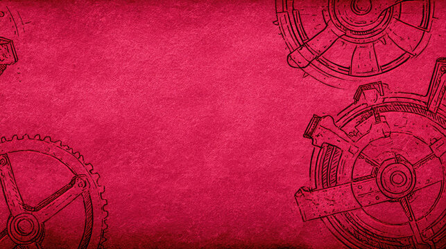 Steampunk Gears on Red Grunge Background A Vintage Industrial Design.
