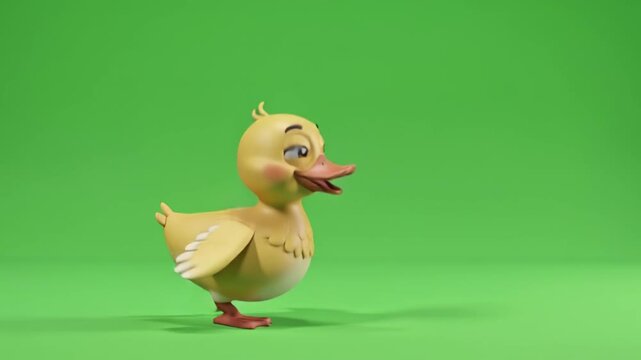 Animated duck character in a greenscreen environment showcasing vibrant expression and dynamic movement.
