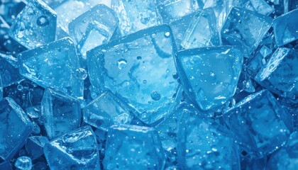 Obraz premium Close-Up of Shimmering Ice Fragments with Bubbles and Translucent Blue Colors