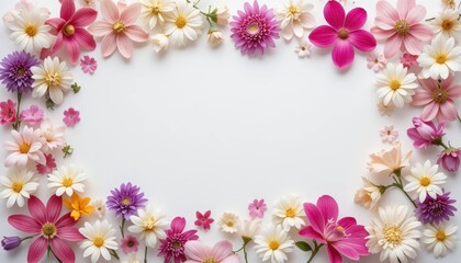 Colorful Floral Arrangement with Pink White and Purple Flowers on White Background