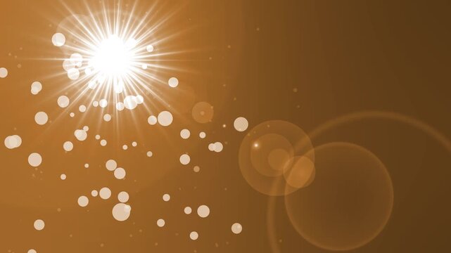 Bright sunburst with lens flare background animation, Lens flare and bokeh particles over a subtle gray gradient background