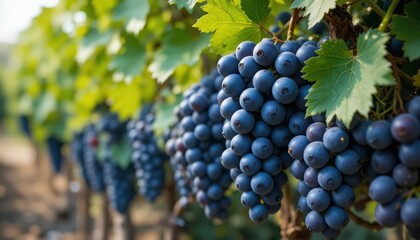 Fresh, Ripe Grapes Growing in a Lush Vineyard Under the Bright Sunlight in Autumn