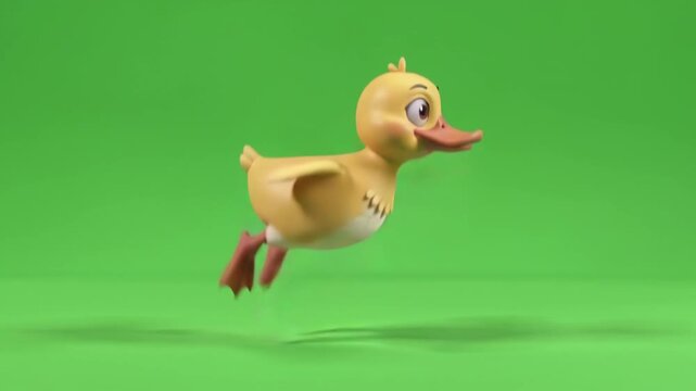 Animated duck greenscreen video showing a cartoon duck in flight with vibrant green background for chroma keying, duck-20.mp4