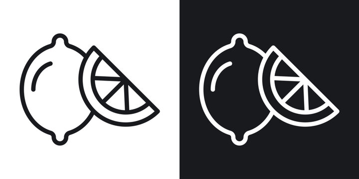 Lemon icon set in black and white stroke lines