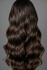 Naklejka premium Close up of Beautiful Shiny Wavy Brunette Hair with Healthy Texture