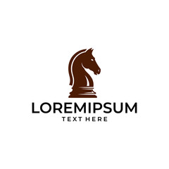 Elegant brown chess knight piece logo design concept.