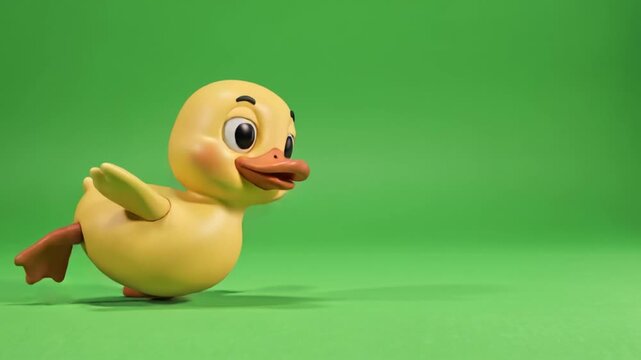 A 3D animated duck waddling on a greenscreen background, showcasing a vibrant scene, perfect for duck greenscreen compositions