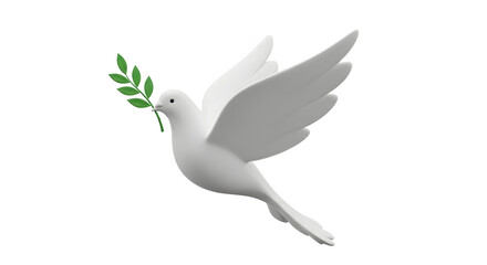 Fototapeta premium White dove flying with olive branch symbolizing peace and hope in minimalist design