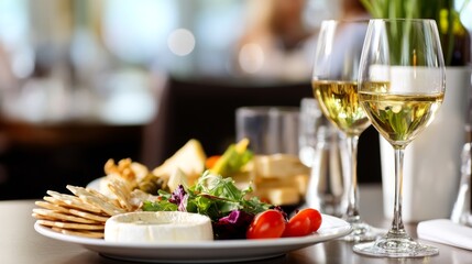 Elegant Meal Platter with Cheese, Crackers, and Fresh Vegetables
