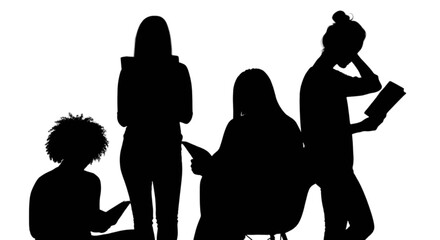 Silhouettes of four people in various poses