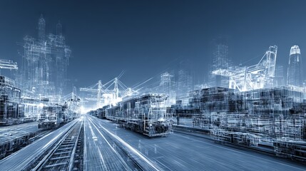 Naklejka premium Futuristic Visualization of Logistics Networks with Wireframe Elements