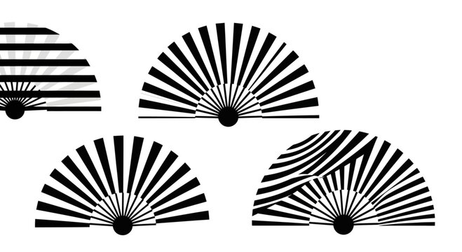 Abstract Fan Shapes with Black and White Stripes, Geometric Patterns