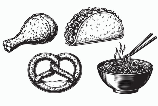 Taco, Burrito and Street Food Line Art Graphics