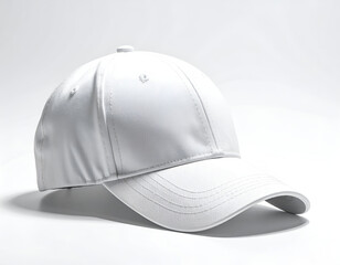 Fototapeta premium A pristine, white, plain baseball cap on a seamless white surface