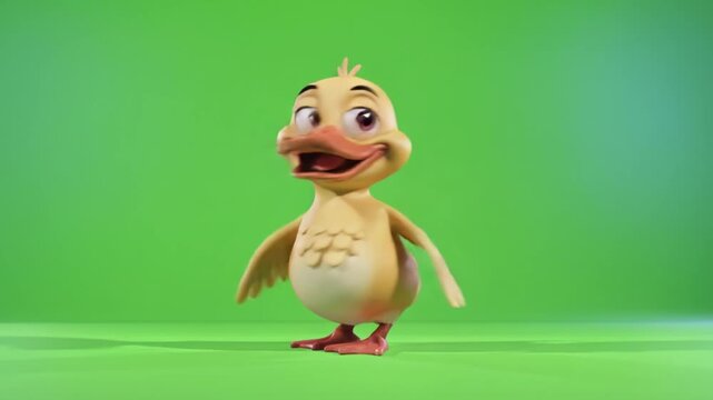 Animated duck greenscreen character standing alone on a vibrant green background in a 3D animated scene, duck-45.mp4