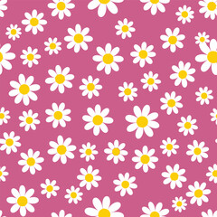 Seamless Pattern of White Daisies on Pink Background