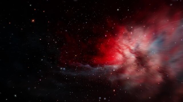 4K 3D Loop glow red orion nebula star space travel in outer space science fiction abstract background. Blackhole spce galaxy travel abstract digital animation in deep space.