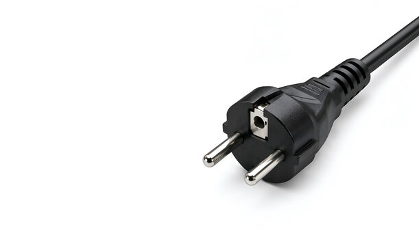 European power plug with black cable isolated on white background electrical equipment
