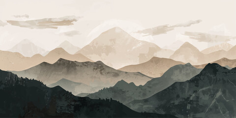 A breathtaking winter landscape of snow covered mountains and misty peaks under a blue sunset sky with a forest silhouette across the valley dawn © RazuAhmed