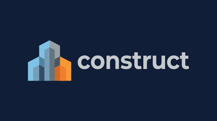 A stylish representation of modern building architecture featuring layered geometric shapes in colors of blue, orange, and gray, symbolizing innovation in construction. © Jinhong