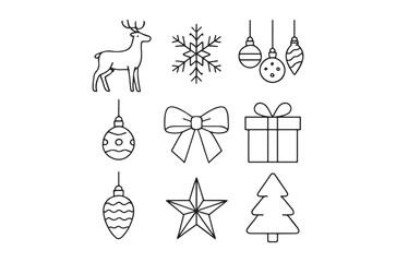 Fototapeta premium Minimalist black and white line art of winter holiday decorations