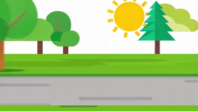 Sunny day cartoon animation with trees and road motion background for educational or childrens content