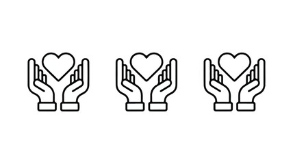 Obraz premium Three sets of hands cradling hearts in a linear graphic style