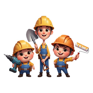 set of funny cartoon workers