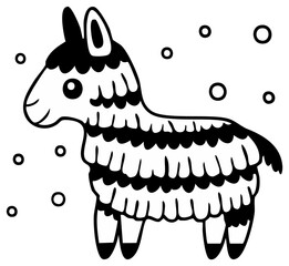 Fototapeta premium Llama Piñata Outline Festive Celebration Icon Fun Party Decoration Silhouette Black and White Design